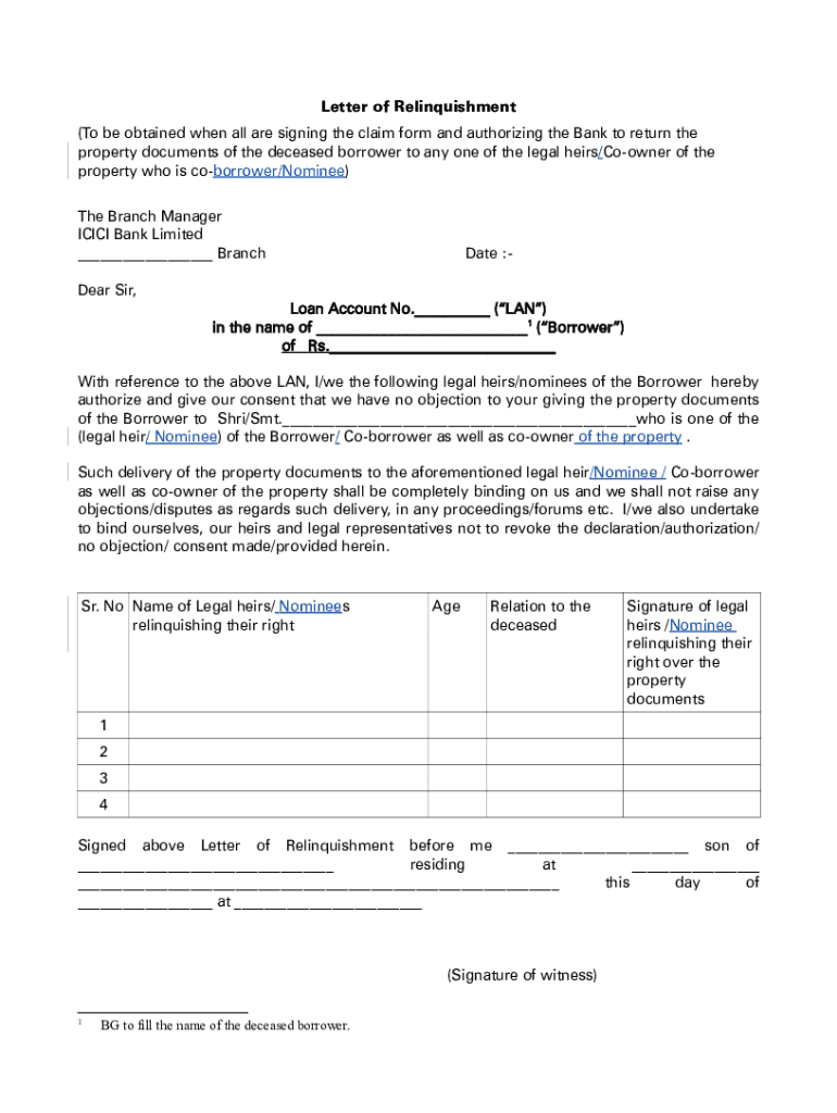 Relinquish Ownership Of Property Letter Fill And Sign Printable Template Online