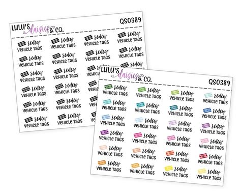 Renew Vehicle Tags Words And Icons Planner Stickers Etsy