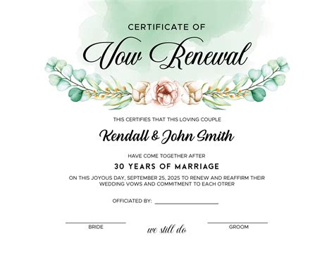 Renewal Of Marriage Vows Printable Certificate Renewal Of Marriage