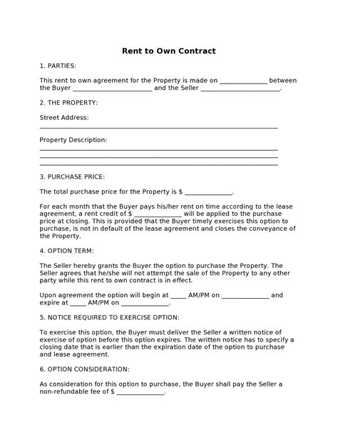 Rent To Own Home Contract Template