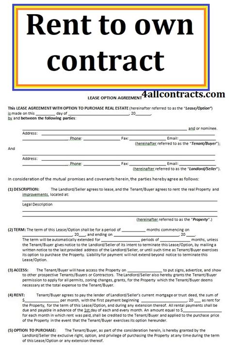 Rent To Own House Contract Template