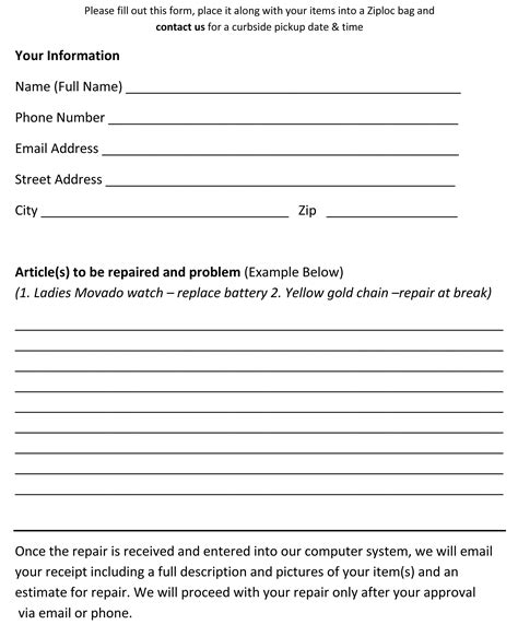 Repair Drop Off Form Henry S Fine Jewelry