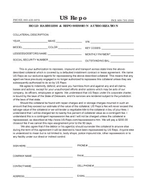 Repossession Authorization Form Fill And Sign Printable Template Online