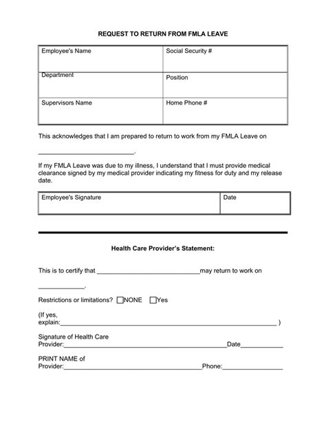 Request To Return From Fmla Leave