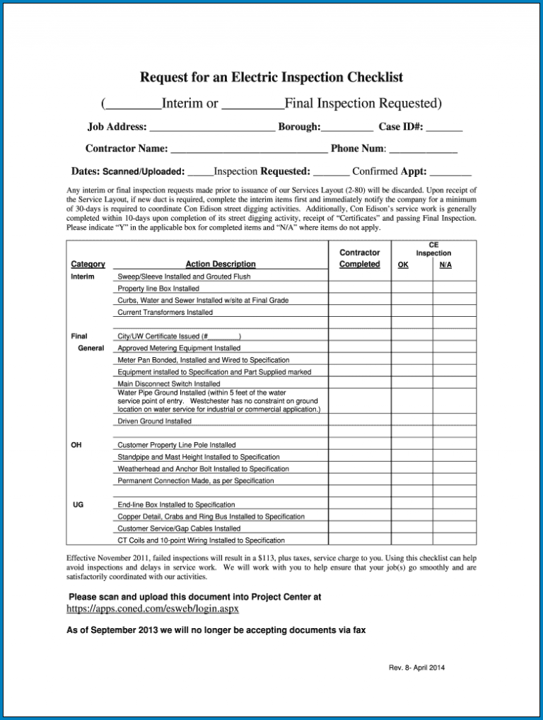 Residential Electrical Inspection Checklist Template