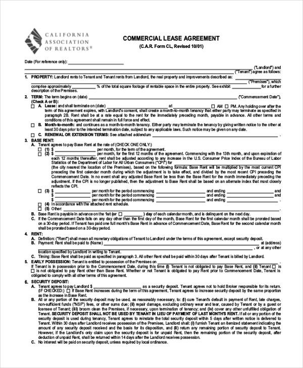 Residential Lease Agreement California Association Of Realtors