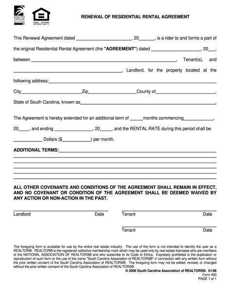 Residential Lease Agreement Renewal Template Printable Form