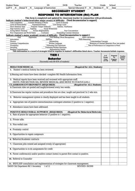 Response To Intervention Rti Manual Forms Response To