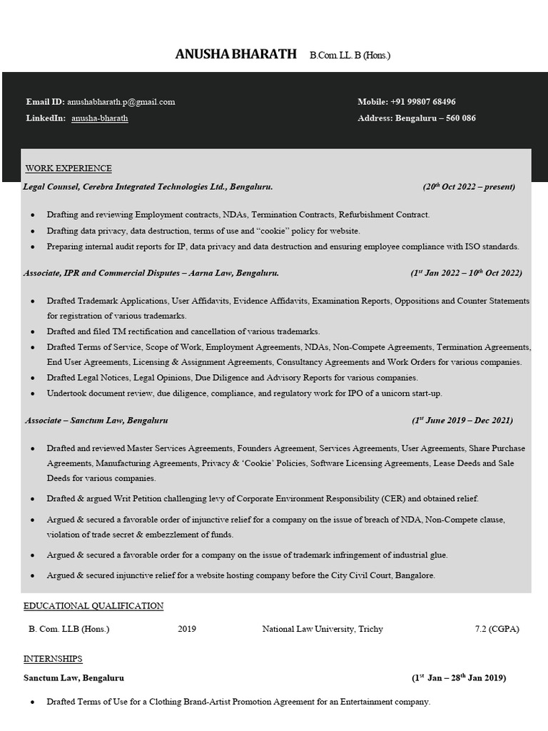 Resume Of Anusha Pdf