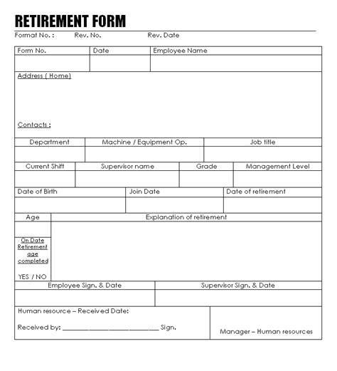 Retirement Application Form Sample The Document Template