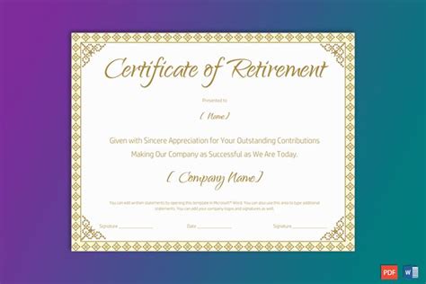 Retirement Certificate Template Printable Gct