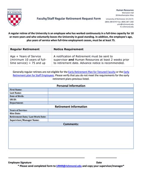 Retirement Forms Early Retirement