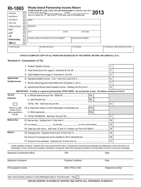 Ri 1065 Corp Forms Rhode Island Division Of Taxation Tax State Ri