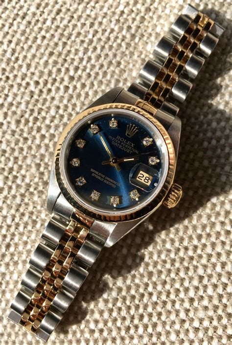 Rolex Ladies Datejust 69173 Two Tone Blue Diamond Dial Steel 18K Wristwatch Hashtag Watch Company