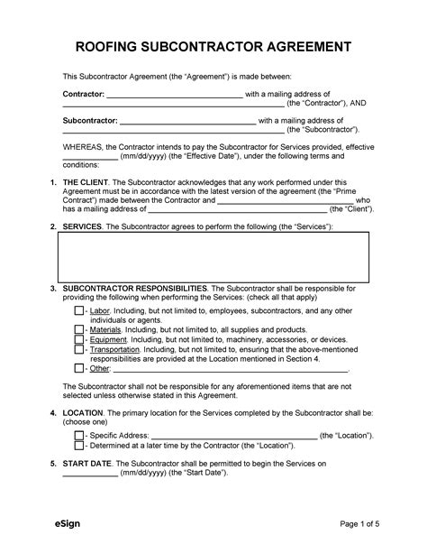 Roofing Subcontractor Agreement