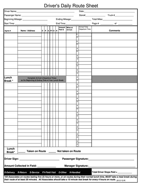 Route Sheet Template