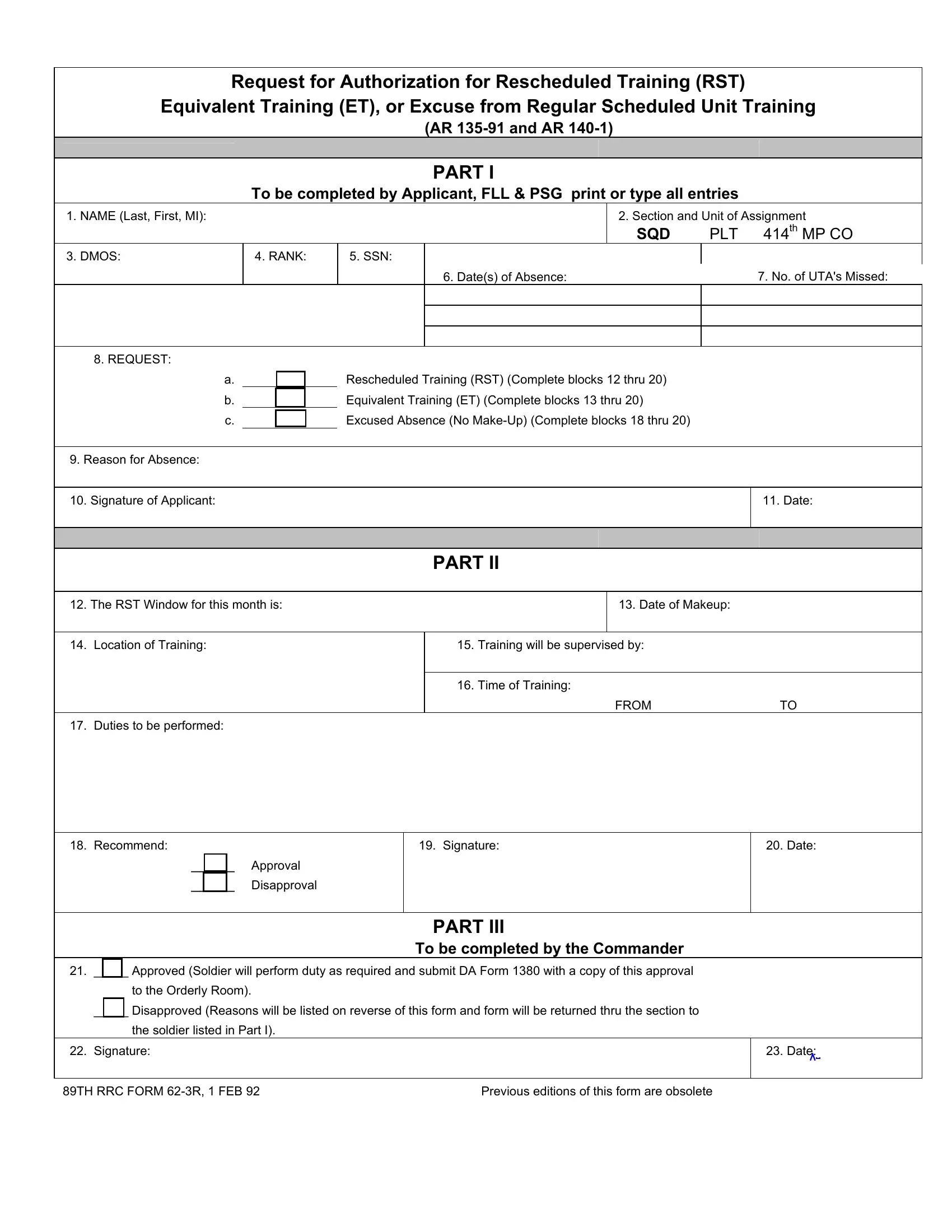 Rst Form Army Fill Out Printable Pdf Forms Online