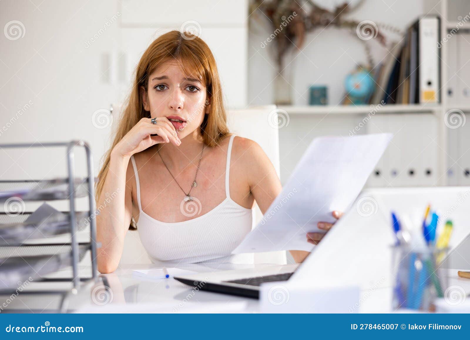 Sad Woman Bookkeeper Doing Paperwork In Office Stock Image Image Of Boss Businesswoman 278465007