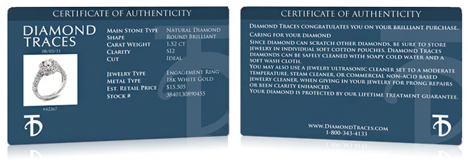 Sale Diamond Certificate Of Authenticity Is Stock