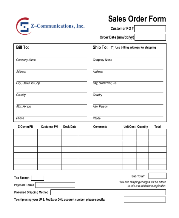 Sales Form Examples And Templates