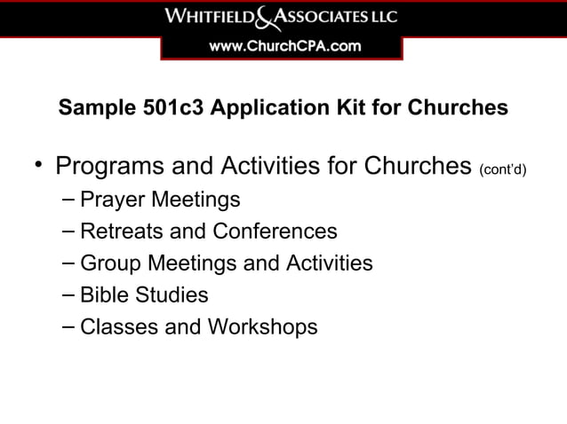 Sample 501C3 Application Kit For Churches