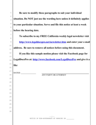 Sample California Notice Of Non Appearance At Hearing