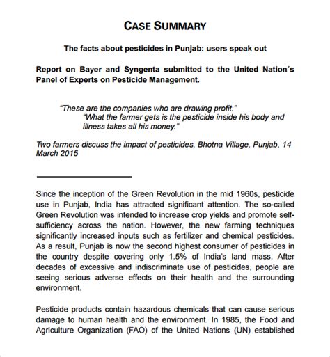 Sample Case Summary Template 9 Free Documents Download In Pdf Word