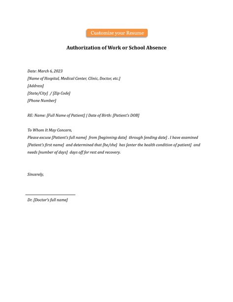 Sample Doctors Note Work School Authorization Of Work Or School