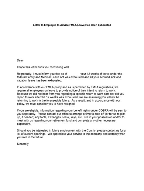 Sample Fmla Letter To Employee Cover Letter Template