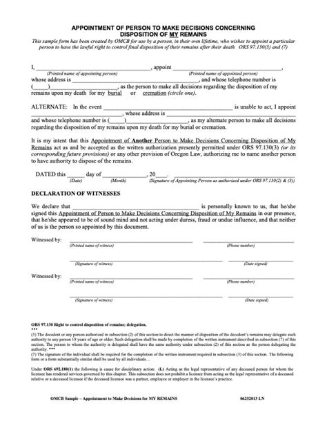 Sample Forms Oregon Funeral Resources Education