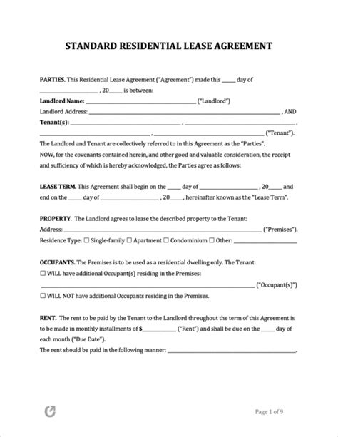 Sample Free Lease Agreement Templates Pdf Word Rtf Apartment Rental