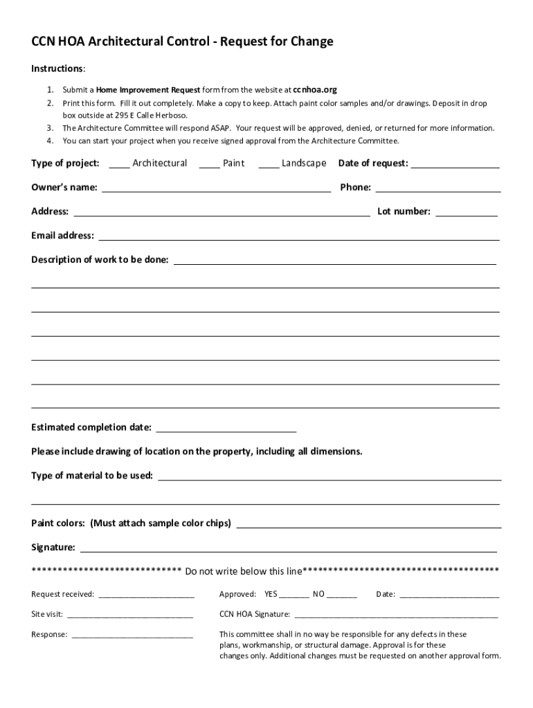 Sample Hoa Architectural Request Form Fill Out Sign Online Dochub