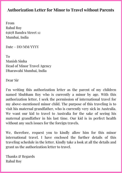 Sample Letter Authorizing Child To Travel Collection Letter Template