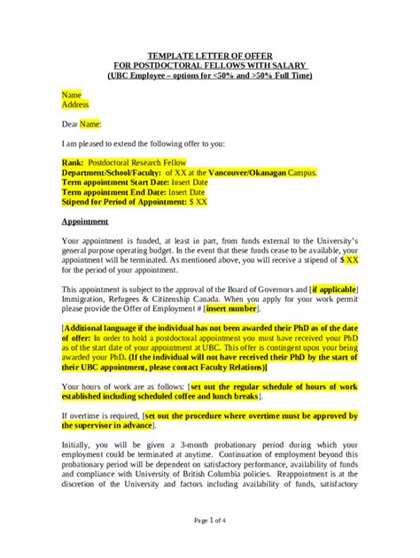 Sample Letter Of Offer For Postdoctoral Hr Ubc Ca Hr Ubc Doc