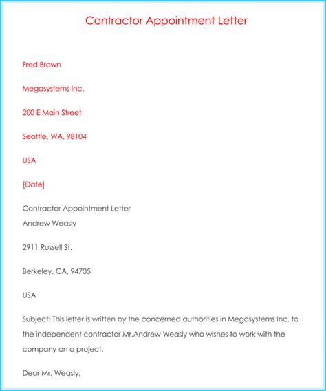 Sample Letter To Contractor