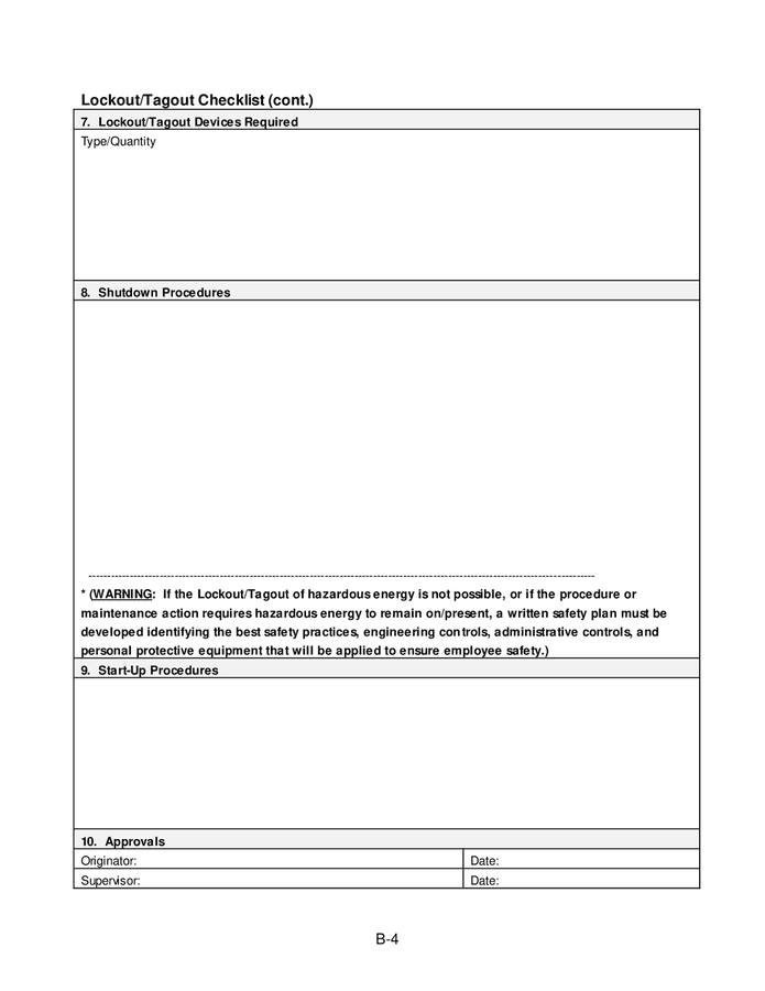 Sample Lockout Tagout Procedure Form In Word And Pdf Formats Page 5 Of 13