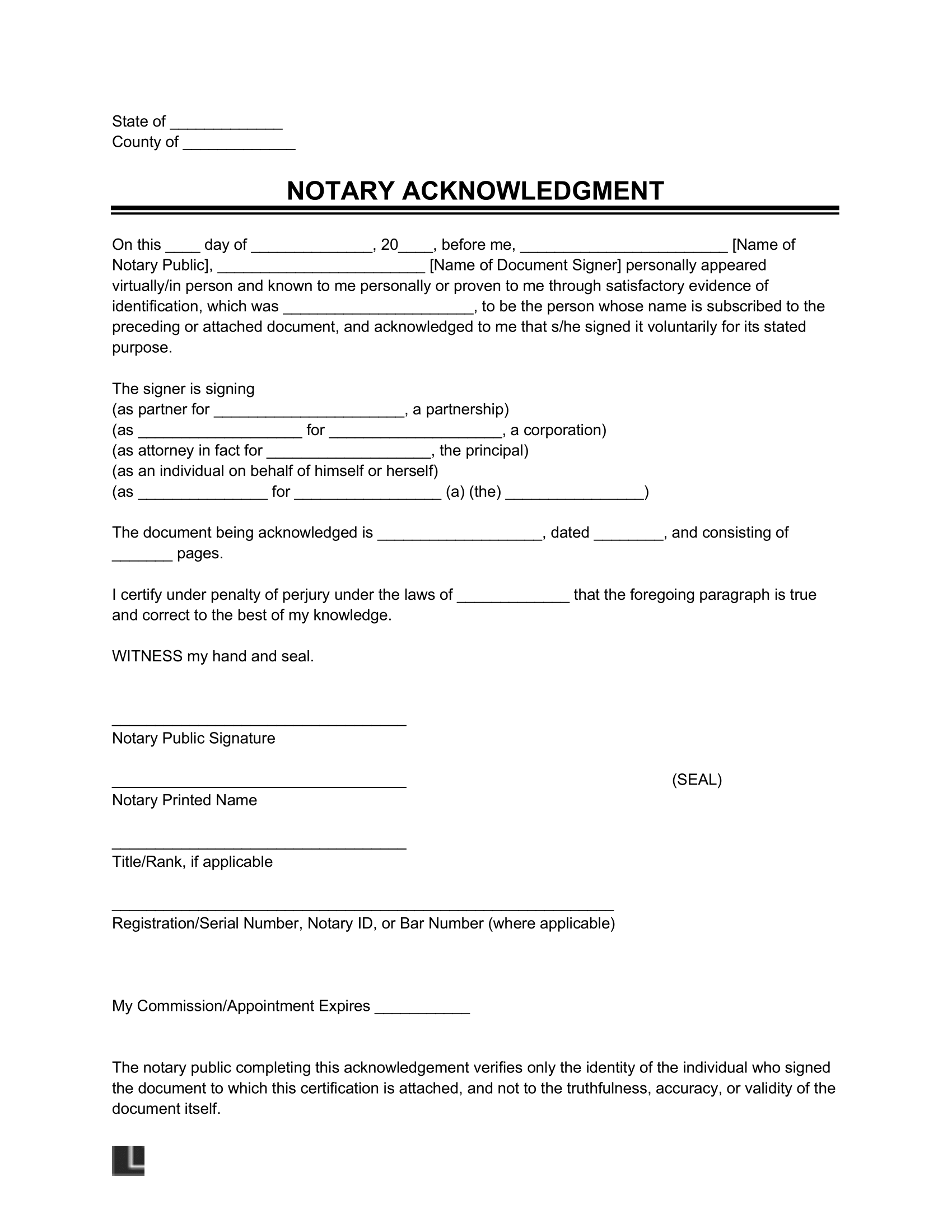 Sample Notary Acknowledgment Form Resume Examples V19xngrdv7