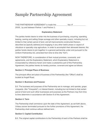 Sample Partnership Agreement New York Grape Programs