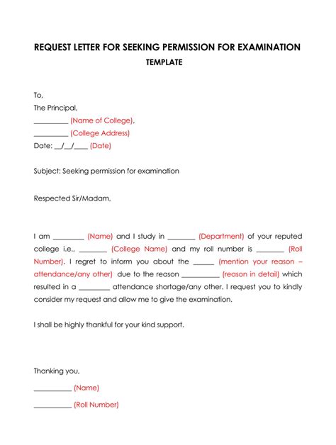 Sample Permission Letters To Take The Exam Sit In Exam