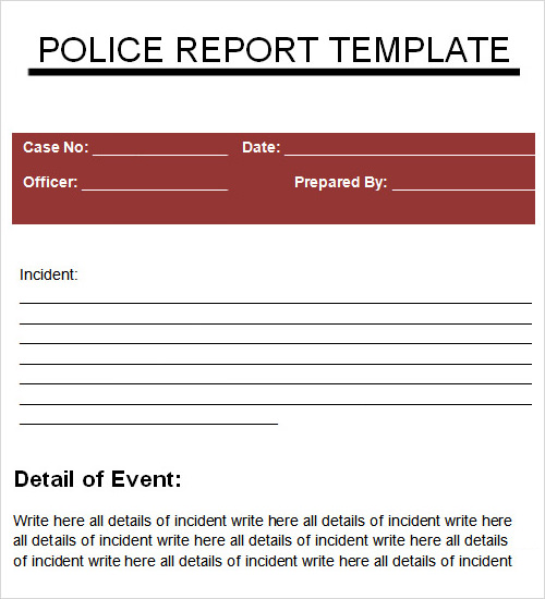 Sample Police Report Template 11 Free Word Pdf