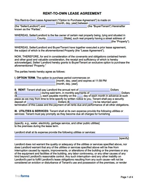 Sample Rent To Own Lease Agreement Free Printable Documents