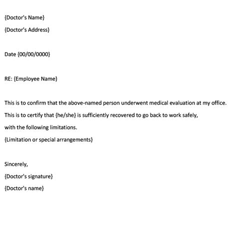 Sample Return To Work Letter From Doctor Employer Onvacationswall Com