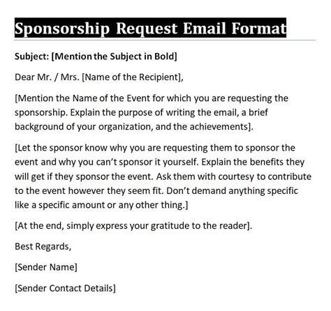 Sample Sponsorship Request Email Templates Formats Day To Day Email