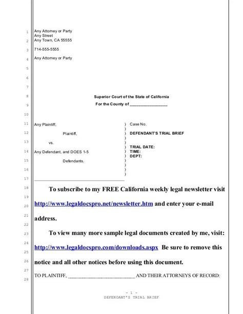 Sample Trial Brief For California Civil Case