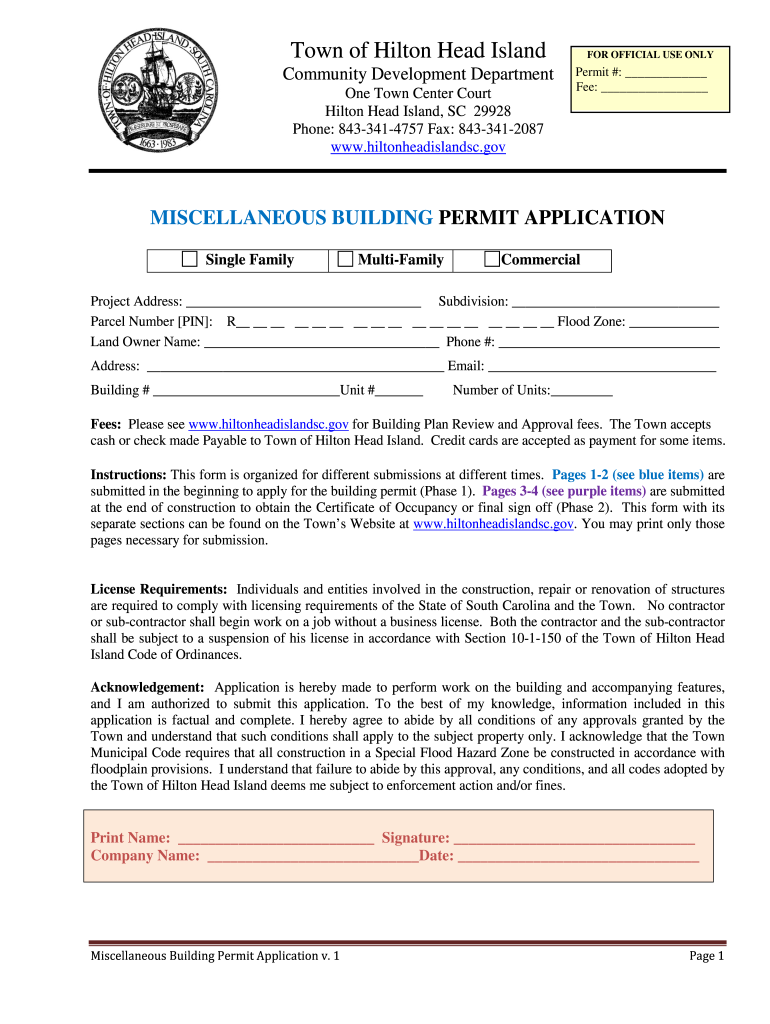 Sc Miscellaneous Building Permit Application Fill And Sign Printable