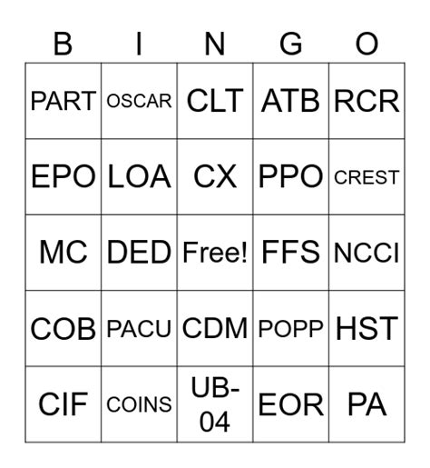 Sca Acronym Bingo Card