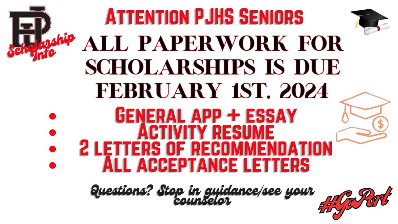 Scholarship Paperwork Due Date Announcement Port Jervis High School