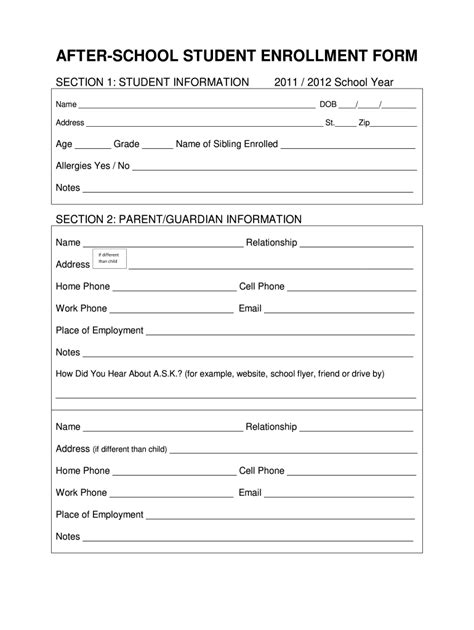 School Enrollment Form Fill Online Printable Fillable Blank