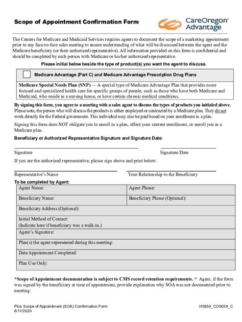 Scope Of Sales Appointment Confirmation Form Printable Pdf Download