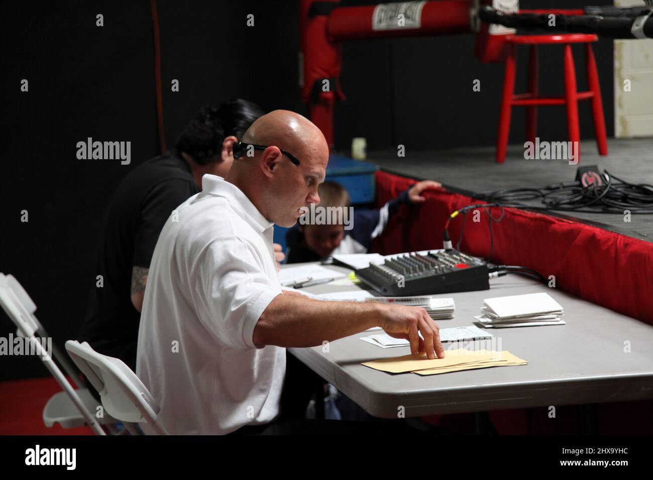 Seated Boxing Referee Preparing Paperwork Stock Photo Alamy